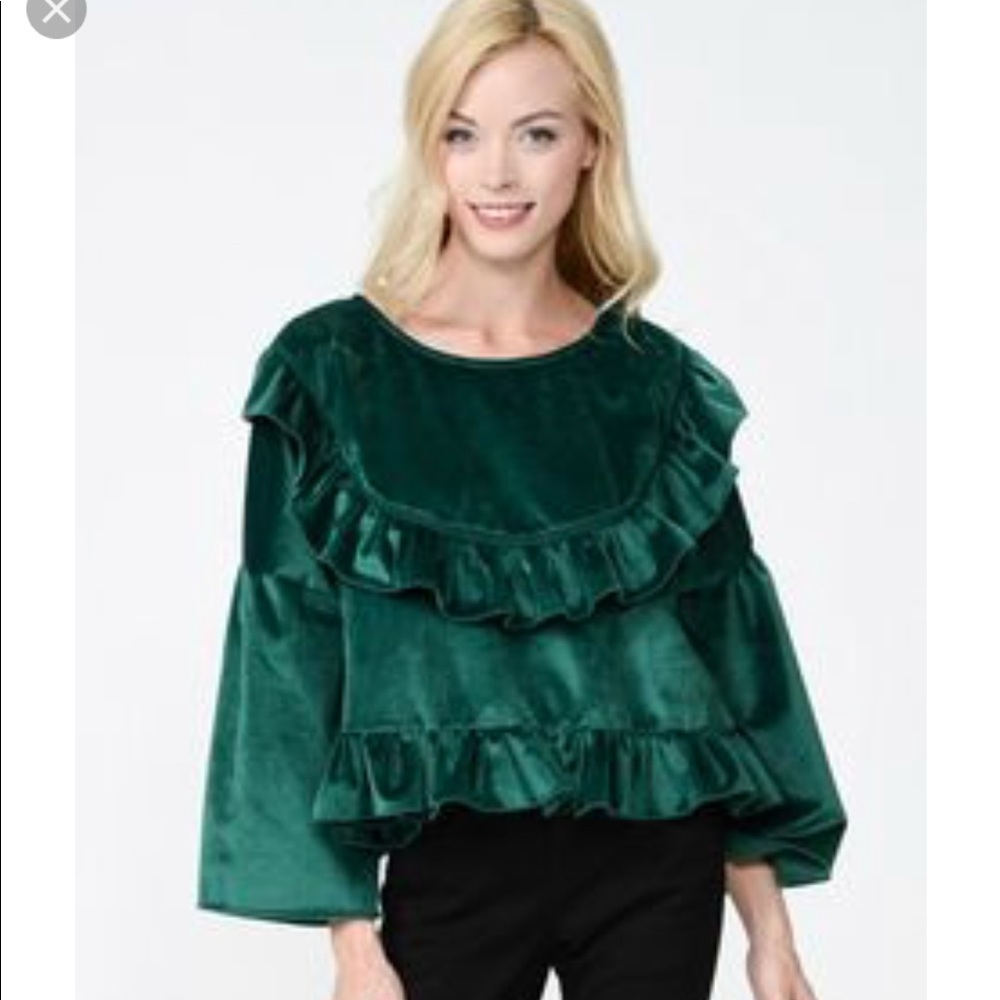 Sister Jane velvet green cropped blouse -L
